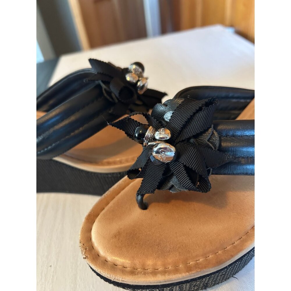 Coach Jainis Size 7B Black Leather and sequin Wedge Sandals. - Picture 3 of 10